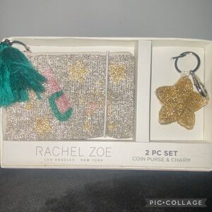 Rachel Zoe Glittering Silver Gold Coin Purse & Charm